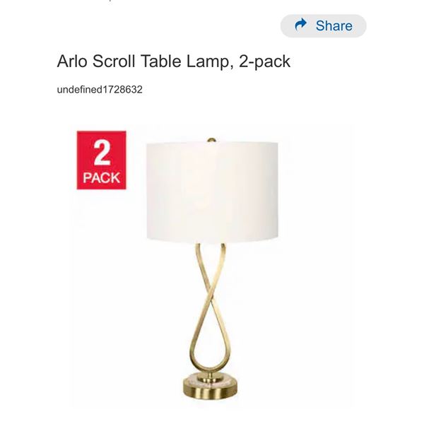 L2  Lighting Arlo Scroll Table Lamps (2 pack) Appear new in box