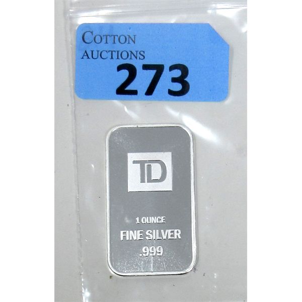 1 Oz .999 Silver TD Bank Investor Bar