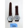 Image 1 : 2 New Silver Tone Skeleton Watches - Brown Straps