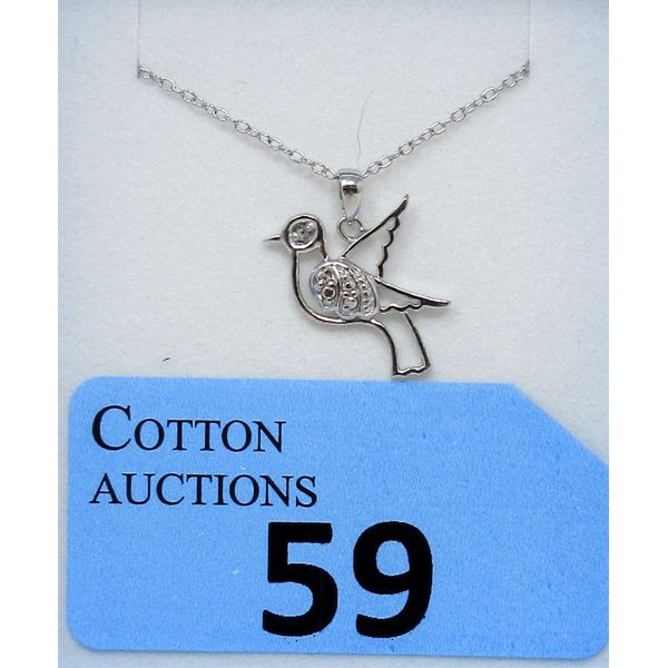 Sterling Silver Dove Pendant Set with Diamond 