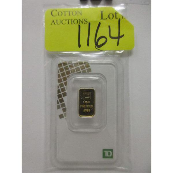 1 Gram .9999 Fine Gold TD Bank Investor Bar 