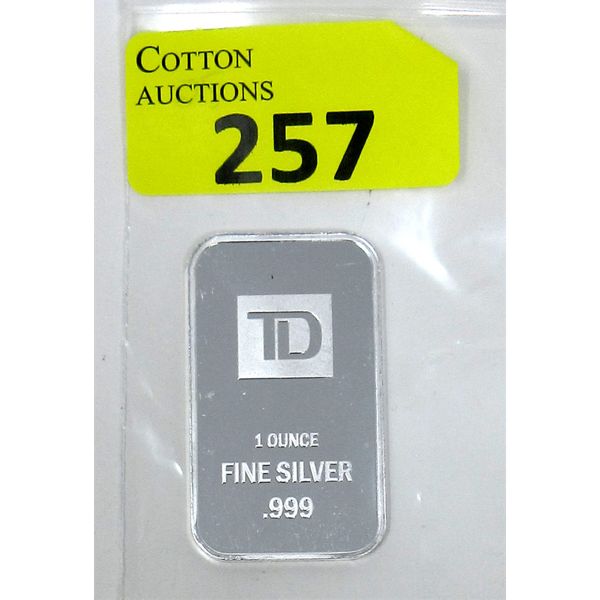 1 Oz .999 Silver TD Bank Investor Bar 