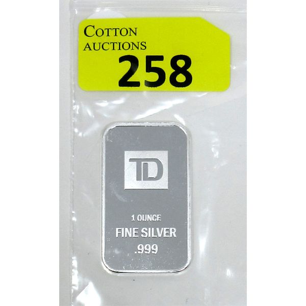 1 Oz .999 Silver TD Bank Investor Bar 