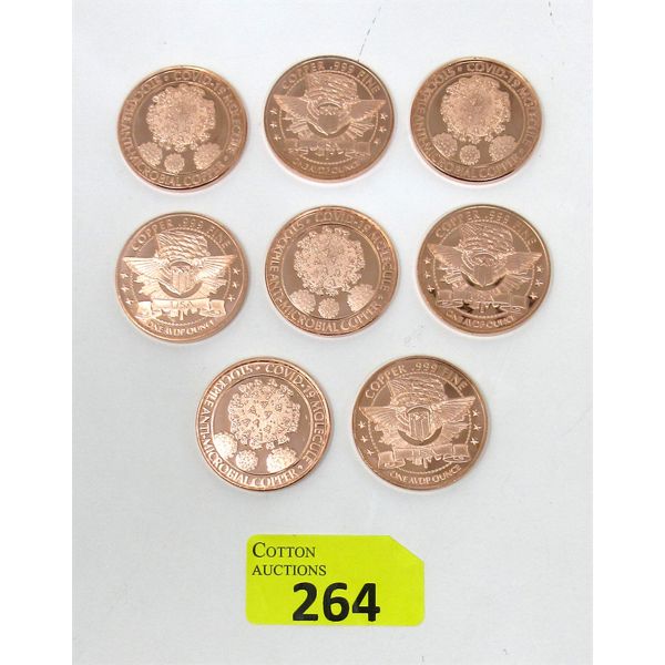 8 x 1 Oz .999 Fine Copper Covid 19 Art Rounds 