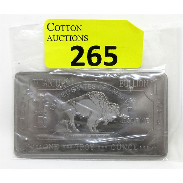 1 Oz .999 Fine Titanium Buffalo USA Bar