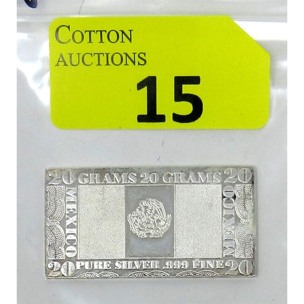 20 Gram .999 Silver Mexico Flag Bar 