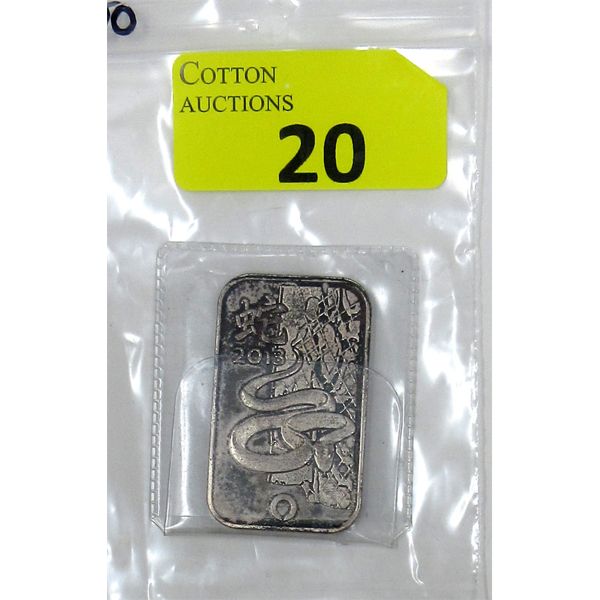 1 Oz .999 Silver 2013 Year of the Snake Bar 