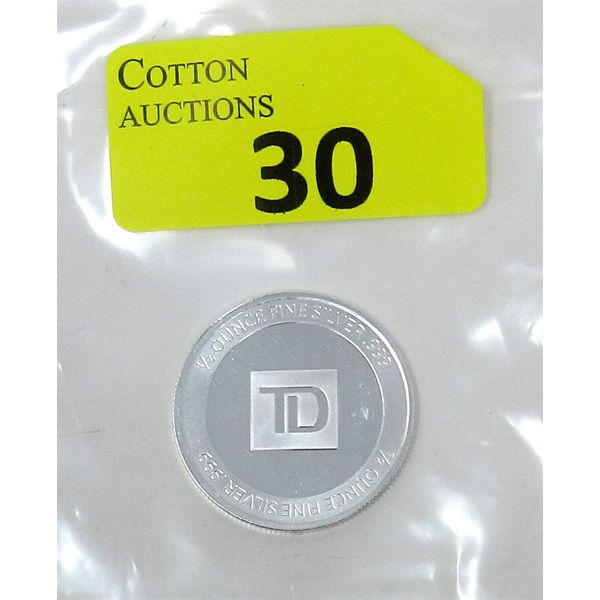 1/2 Oz .999 Silver TD Bank Investor Round 