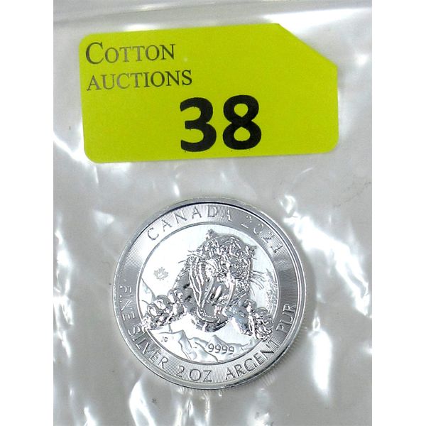 2 Oz .9999 Silver 2023 Sabretooth Tiger Coin 