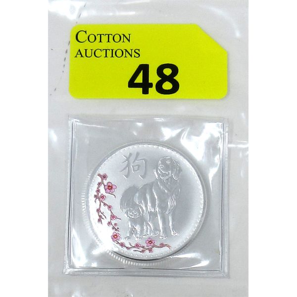 1 Oz .999 Silver Colourized Year of the Dog TD Round 