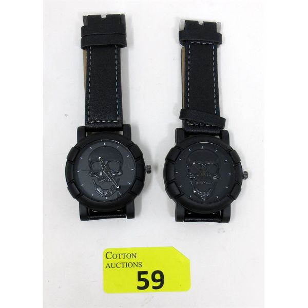 2 New Black Watches with Black Skull Faces 