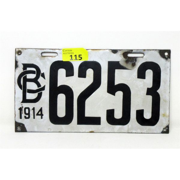 Vintage 1914 BC Licence Plate