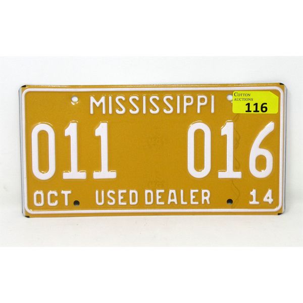 2014 Mississippi Used Dealer Licence Plate