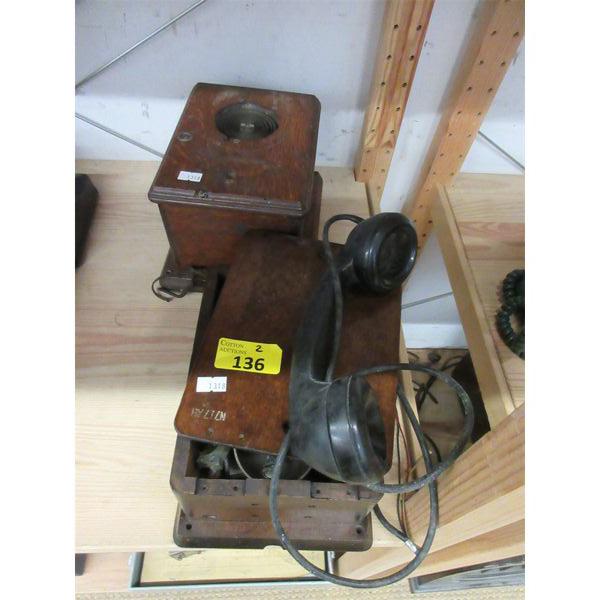 2 Vintage Oak Cased Phones