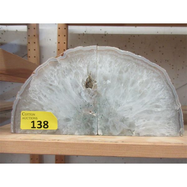 Large Grey Brazilian Crystal & Agate Bookend Set