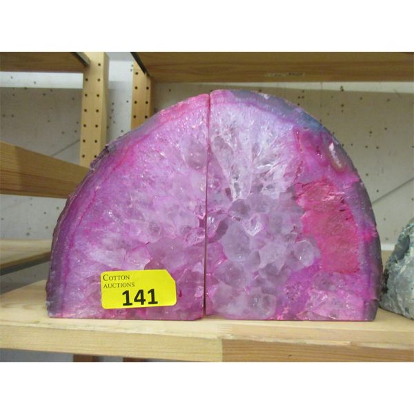 Large Pink Brazilian Crystal & Agate Bookend Set