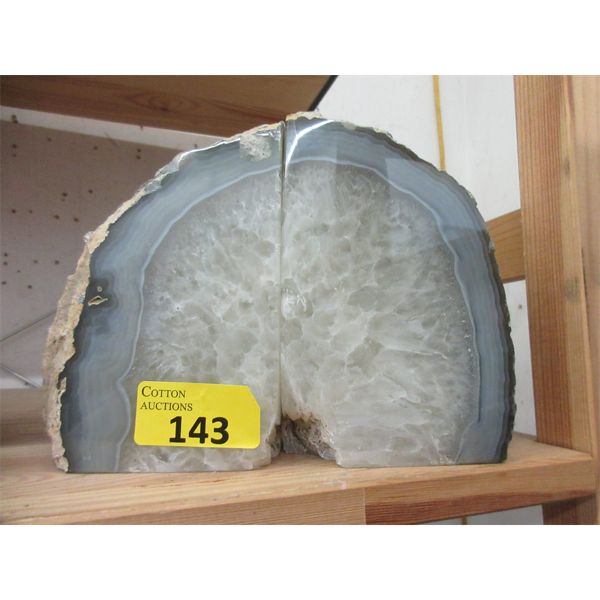 Blue/ Grey Brazilian Crystal & Agate Bookend Set