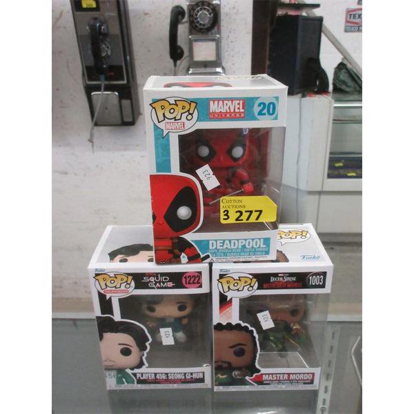 3 Assorted Funko Pop Collectible Vinyl Figures
