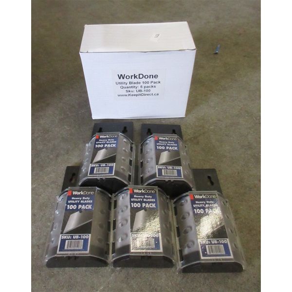 New Box of 5 Packs of 100 WorkDone Utility Blades