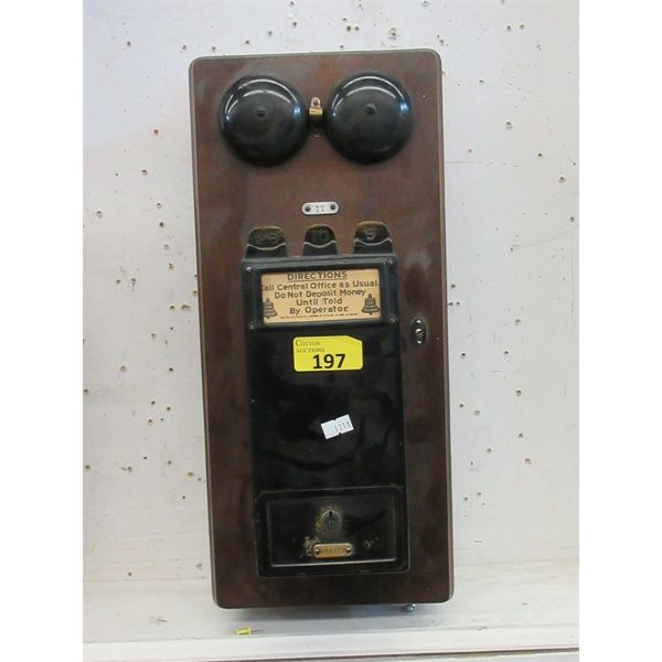 Vintage Oak Case Crank Coin Pay Phone - No Crank