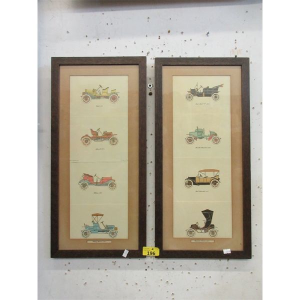 2 Frames of 4 Vintage Car Prints - 12" x 25" framed