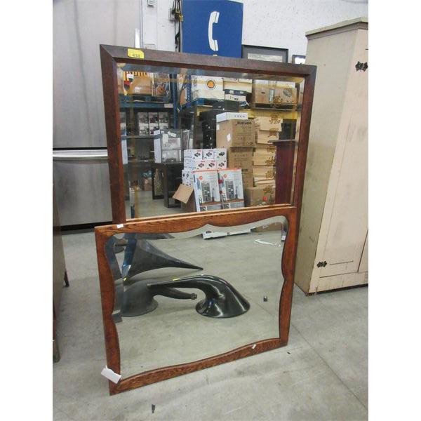 2 Vintage Wood Framed Wall Mirrors