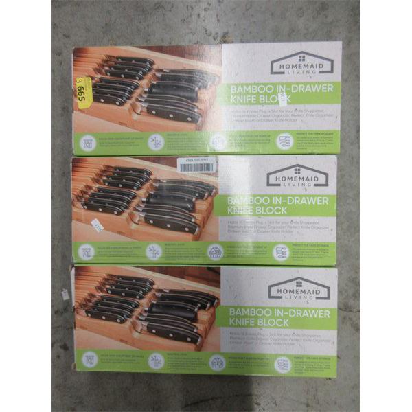 3 Homemaid Living Bamboo In-Drawer Knife Blocks