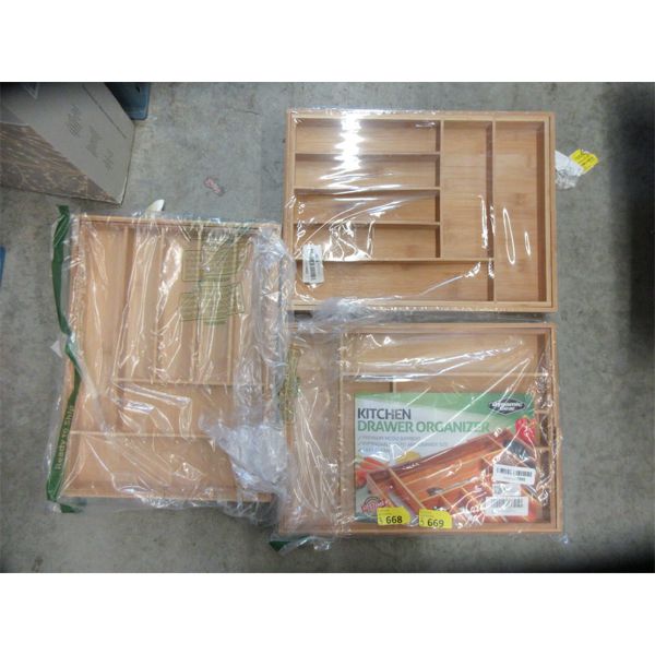 3 New Expandable Bamboo Kitchen Drawer Organizers