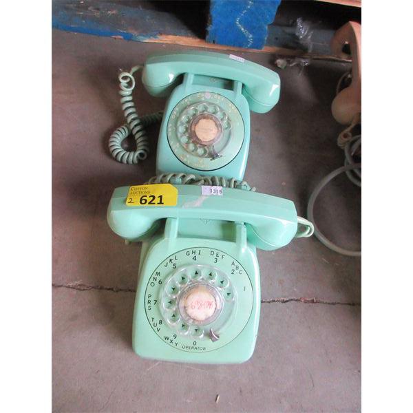 2 Vintage Aqua Rotary Dial Desk Phones