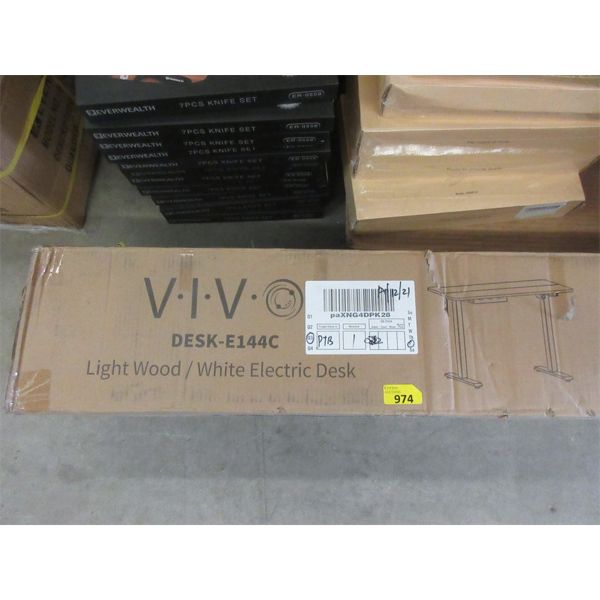 Vivo Light Wood/White Electric  Desk