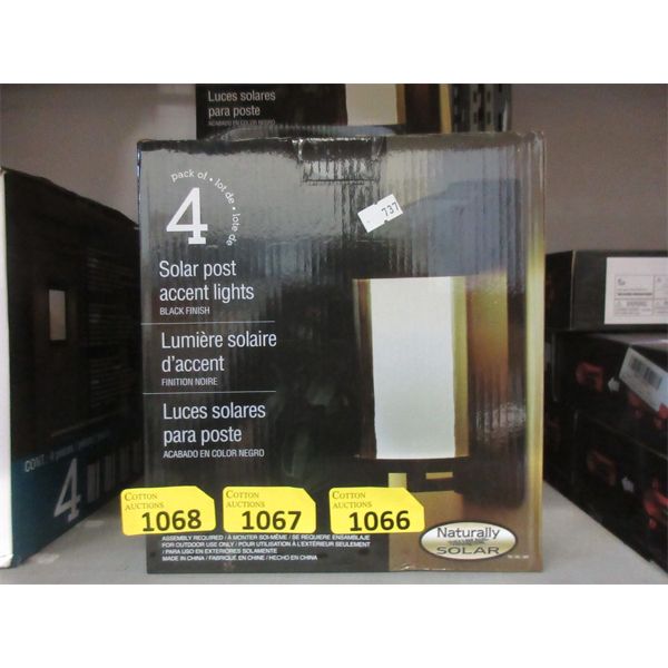 Pack of 4 Solar Post Lights - Black Finish