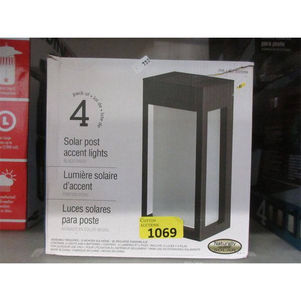 Pack of 4 Solar Post Lights - Black Finish