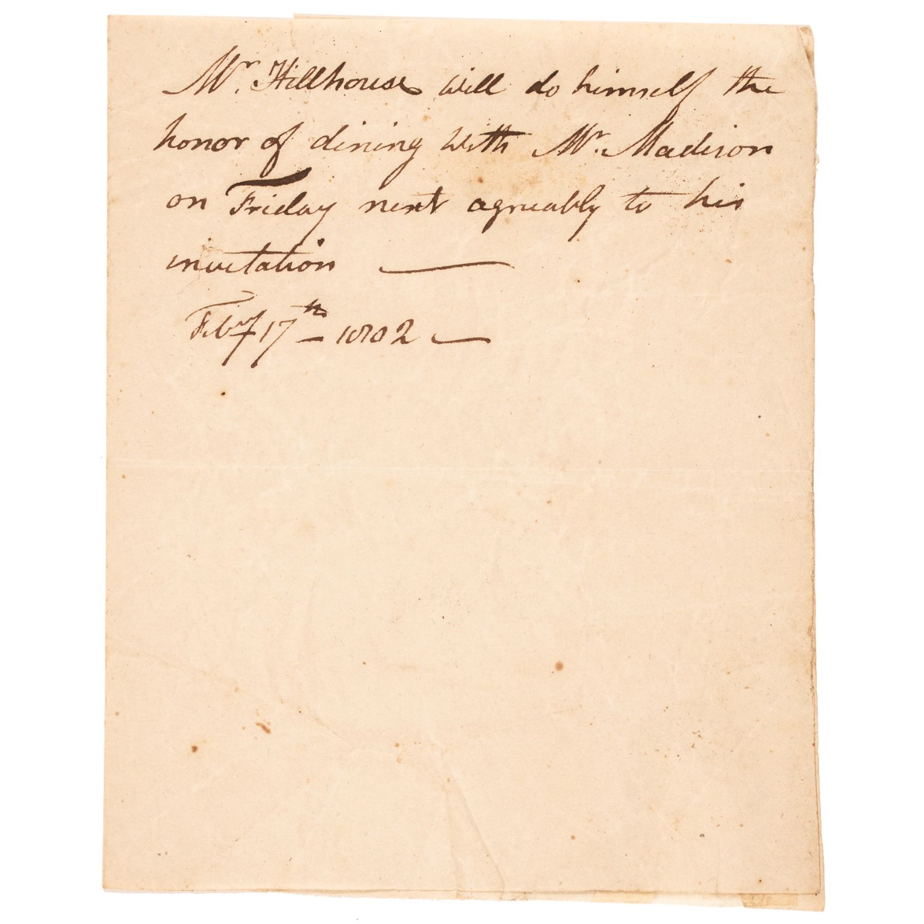 JAMES HILLHOUSE Lot of THREE Autograph Notes Signed to President James ...