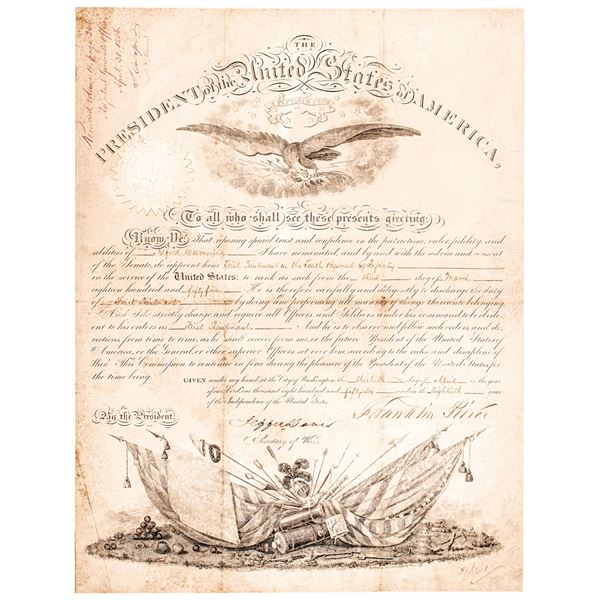 1856 President Franklin Pierce + Jefferson Davis Signed Military Appointment