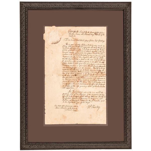 Royal Governor WILLIAM SHIRLEY Signed 1744 Document, Island of Nantucket Judge