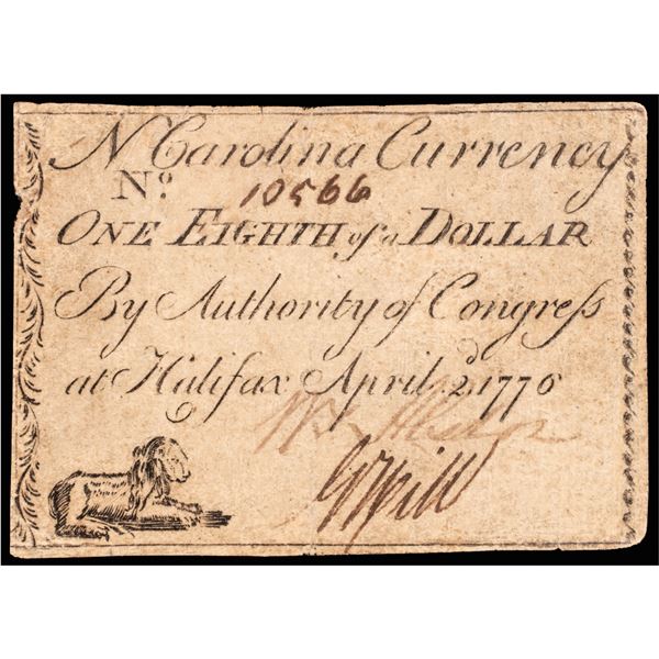 Colonial Currency, April 2, 1776, North Carolina, $1/8 Lion Vignette, PCGS VF-25