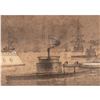 Image 3 : 1860s Union + Confederate Ironclads Civil War Original Art Chalk on Board Drawing