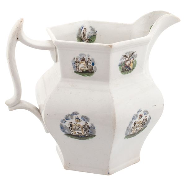 1840 Staffordshire Transfer-Print ARMS OF THE STATES American Historical Pitcher