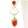 Image 3 : Antique 14K Yellow Gold Round & Oval Cabochon Coral Open Dangle Drop Earrings