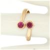 Image 7 : NEW Custom Made 14k Rose Gold Round Bezel Set Ruby Two Stone Simple Bypass Ring