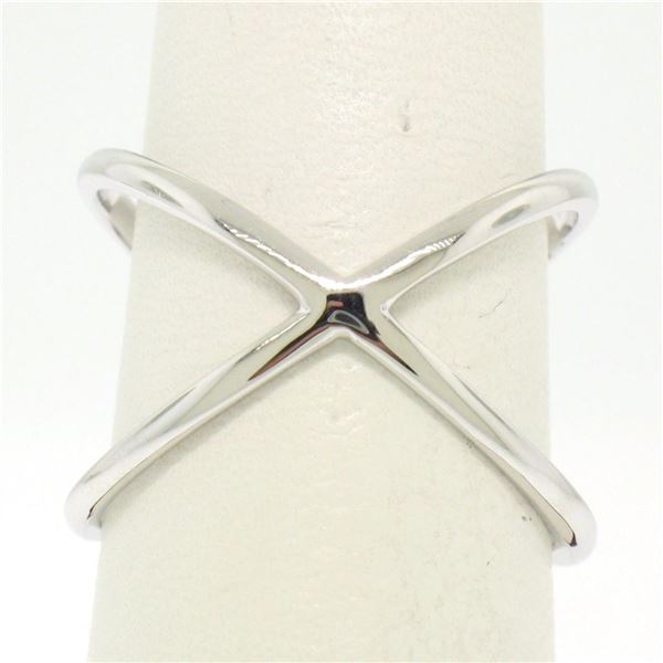 NEW w/o Tag 14k Solid White Gold Simple X Ex Cross Petite Band Ring