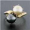 Image 2 : Estate 14K Gold 7.3mm Black & White Dual Cultured Pearl Polished Bypass Ring