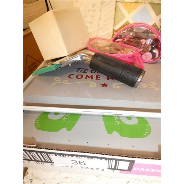 craft supplies, buttons, home decor