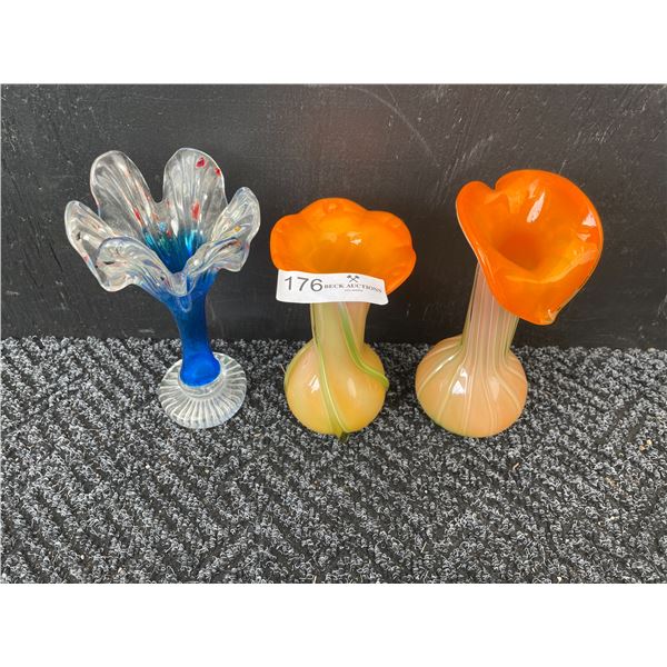 Set Of 3 Blown Glass Vases