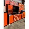 Image 2 : DIGGIT ORANGE / BLACK 16 DRAWER 4 DOOR 77"W X 24"D X 67"H WORK BENCH WITH HUTCH