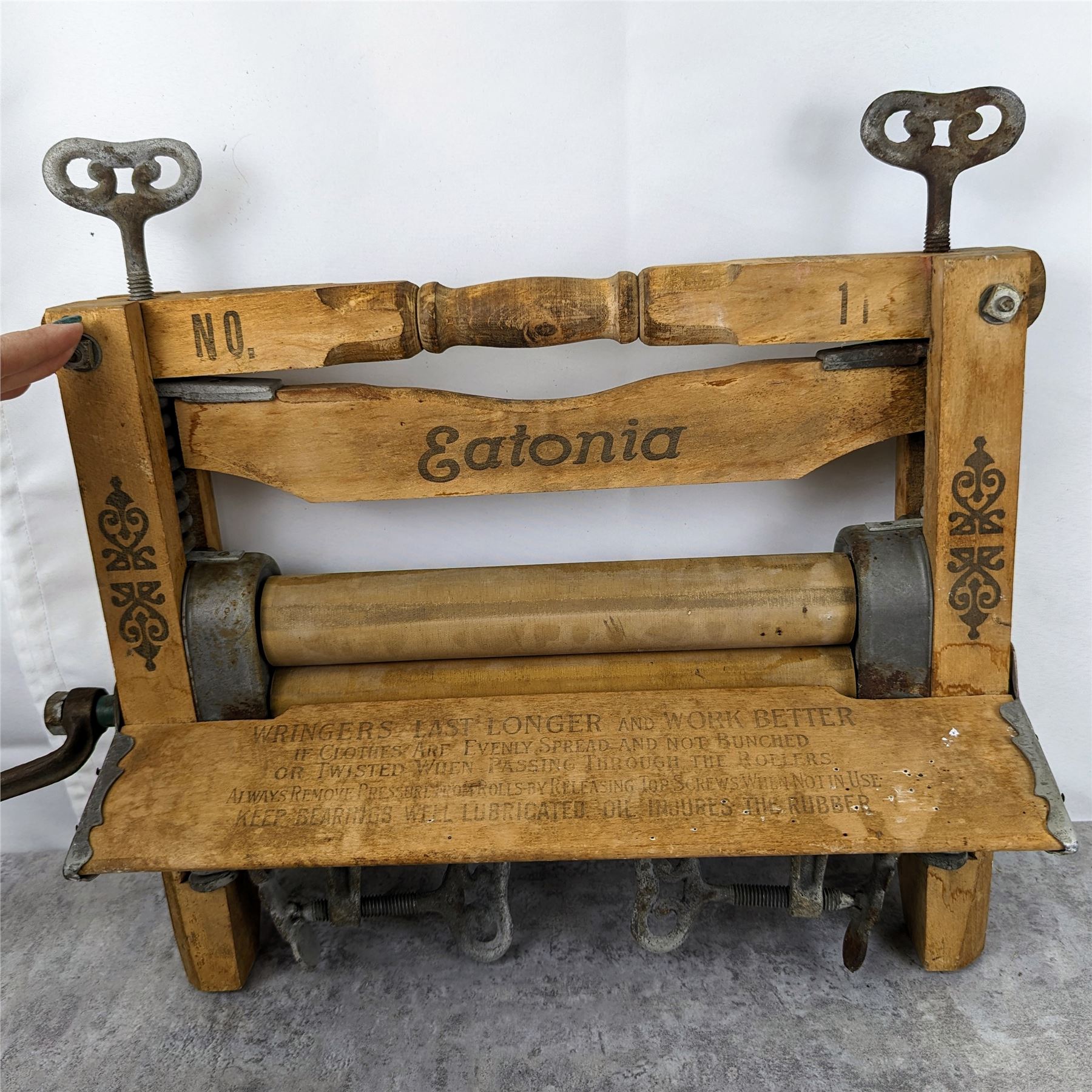 Antique EATONIA Wood Clothes Wringer Brand NO. 11