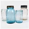 Image 1 : Set of 4 Vintage Blue Glass & Clear Mason Jars