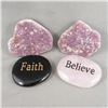 Image 1 : Set of 2 Amethyst Clusters, "Believe" Rose Quartz Stone & "Faith" Obsidian Stone