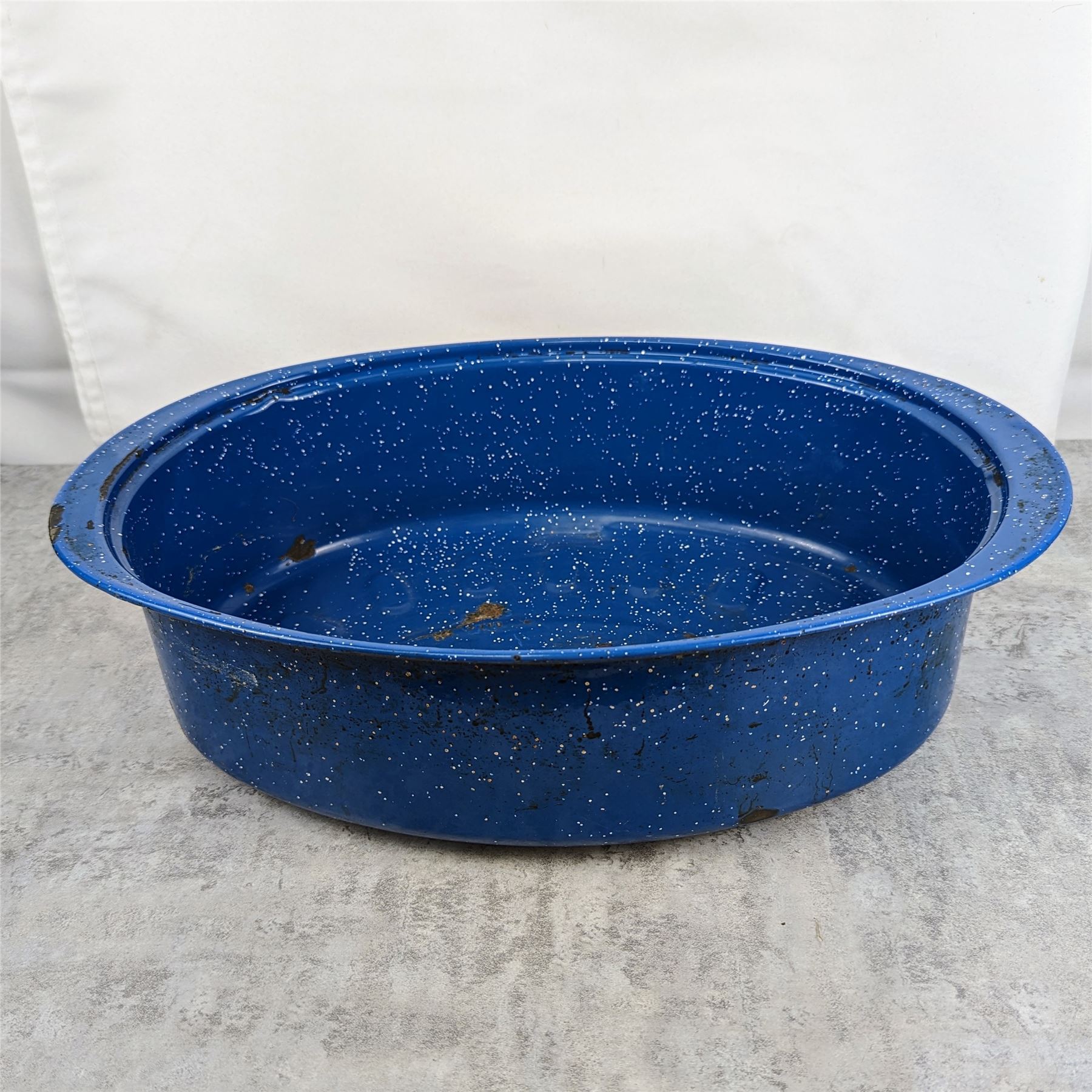 Vintage Enamelware Blue & White Speckled Roasting Pan