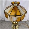 Image 2 : Vintage Stained Glass & Brass Table Lamp